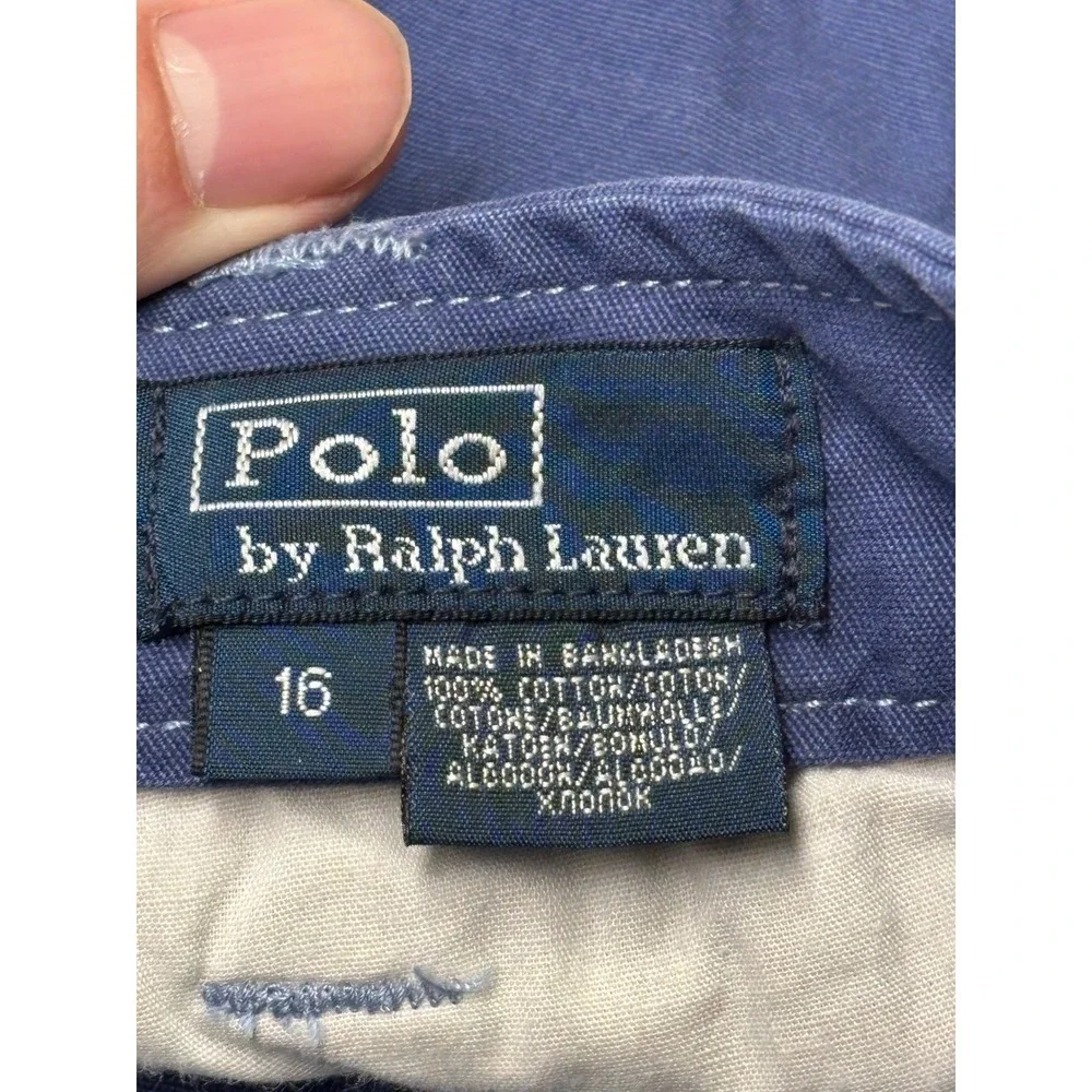 VTG Y2K Polo Ralph Lauren Blue Cargo Pants Wide Leg Zipper Pockets Boys 16 28X29